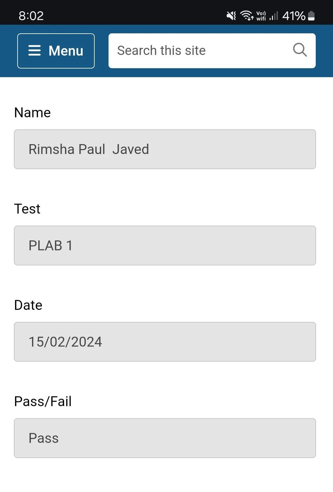 Verified GMC exam result for Dr. Rimsha J., February 2024